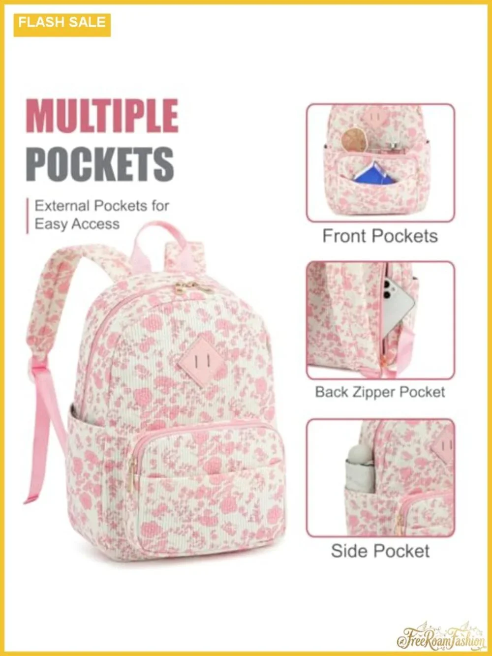 Women's Corduroy Mini Backpack Purse Floral Daypack Travel Cute Handbag